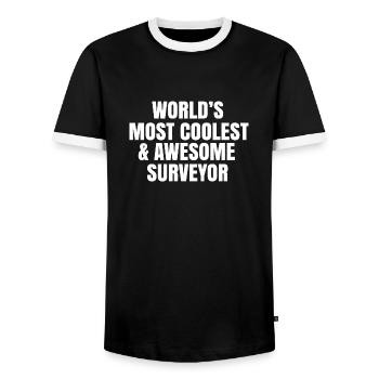 World 's most coolest and awesome surveyor - Men's Ringer Shirt - black/white - Front - AI Model Female 172 light (172cm) & AI Model Male 178 light (178cm)