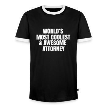 World's most coolest and awesome attorney - Men's Ringer Shirt - black/white - Front - AI Model Female 172 light (172cm) & AI Model Male 178 light (178cm)