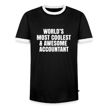 World's most coolest and awesome accountant - Men's Ringer Shirt - black/white - Front - AI Model Female 172 light (172cm) & AI Model Male 178 light (178cm)