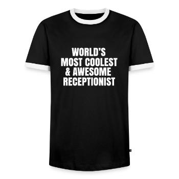 World's most coolest and awesome receptionist - Men's Ringer Shirt - black/white - Front - AI Model Female 172 light (172cm) & AI Model Male 178 light (178cm)