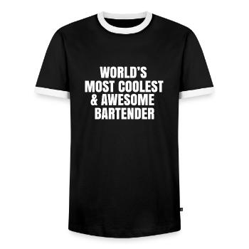 World's most coolest and awesome bartender - Men's Ringer Shirt - black/white - Front - AI Model Female 172 light (172cm) & AI Model Male 178 light (178cm)