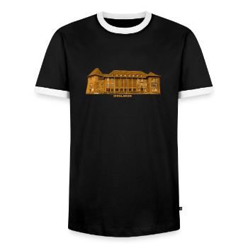 Dinslaken Town Hall Rhine Castle North Rhine-Westphalia - Men's Ringer Shirt - black/white - Front - AI Model Female 172 light (172cm) & AI Model Male 178 light (178cm)