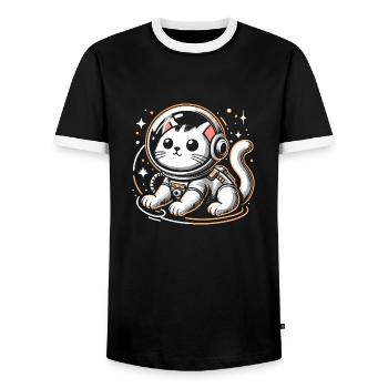 Chat astronaute - T-shirt contrasté Homme - noir/blanc - Devant - AI Model Female 172 light (172cm) & AI Model Male 178 light (178cm)