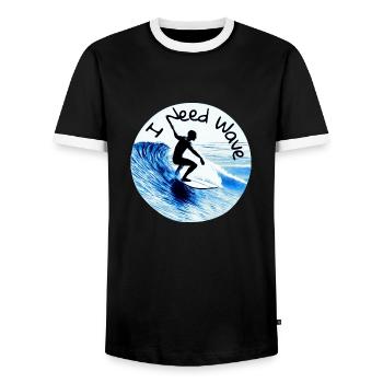 I need a wave - surfer on a board - Men's Ringer Shirt - black/white - Front - AI Model Female 172 light (172cm) & AI Model Male 178 light (178cm)