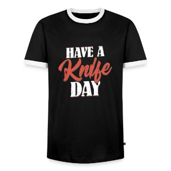Have A Knife Day Knife Collector Hobby - Männer Kontrast-T-Shirt - Schwarz/Weiß - Vorne - AI Model Female 172 light (172cm) & AI Model Male 178 light (178cm)