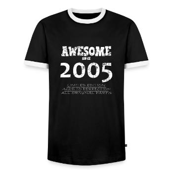 2005 - Legendary 19th Anniversary - Men's Ringer Shirt - black/white - Front - AI Model Female 172 light (172cm) & AI Model Male 178 light (178cm)