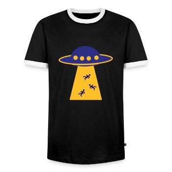 UFO - Men's Ringer Shirt - black/white - Front - AI Model Female 172 light (172cm) & AI Model Male 178 light (178cm)