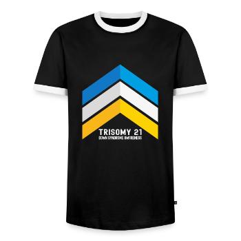 Down-Syndrom Drei-Chromosomen-Pfeile Bewusstsein - Männer Kontrast-T-Shirt - Schwarz/Weiß - Vorne - AI Model Female 172 light (172cm) & AI Model Male 178 light (178cm)