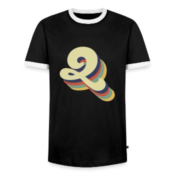 Lettre q rétro - T-shirt contrasté Homme - noir/blanc - Devant - AI Model Female 172 light (172cm) & AI Model Male 178 light (178cm)