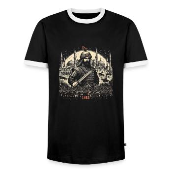 Guerrier ottoman - conquête d’Istanbul en 1453 - T-shirt contrasté Homme - noir/blanc - Devant - AI Model Female 172 light (172cm) & AI Model Male 178 light (178cm)