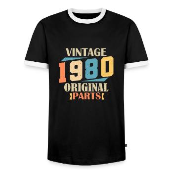 Monat 1980. 1980 Geburtstagsgeschenk. 44 Jahre alt Birt - Männer Kontrast-T-Shirt - Schwarz/Weiß - Vorne - AI Model Female 172 light (172cm) & AI Model Male 178 light (178cm)