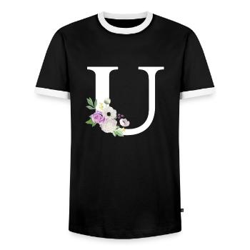 Lila Blumenbuchstabe u - Männer Kontrast-T-Shirt - Schwarz/Weiß - Vorne - AI Model Female 172 light (172cm) & AI Model Male 178 light (178cm)