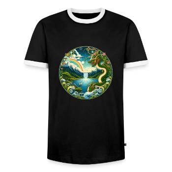 Chinese Fairy Tale - Men's Ringer Shirt - black/white - Front - AI Model Female 172 light (172cm) & AI Model Male 178 light (178cm)