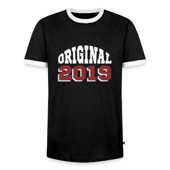 Original 2019 - Men's Ringer Shirt - black/white - Front - AI Model Female 172 light (172cm) & AI Model Male 178 light (178cm)