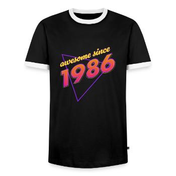 Retro Awesome: Born in '86 - Men's Ringer Shirt - black/white - Front - AI Model Female 172 light (172cm) & AI Model Male 178 light (178cm)