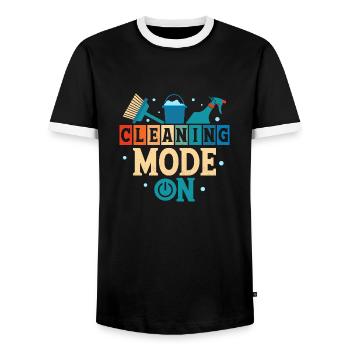 Mode de nettoyage sur le nettoyeur d’entretien ménager - T-shirt contrasté Homme - noir/blanc - Devant - AI Model Female 172 light (172cm) & AI Model Male 178 light (178cm)