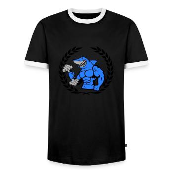 shark shark bodybuilding dumbbell - Men's Ringer Shirt - black/white - Front - AI Model Female 172 light (172cm) & AI Model Male 178 light (178cm)