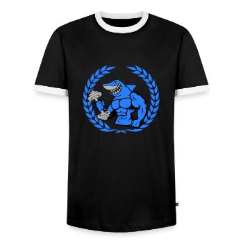 shark shark bodybuilding dumbbell - Men's Ringer Shirt - black/white - Front - AI Model Female 172 light (172cm) & AI Model Male 178 light (178cm)