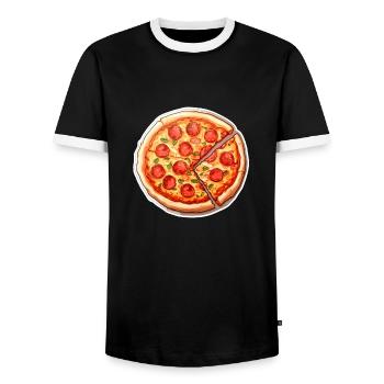 Salami à pizza bien garni - T-shirt contrasté Homme - noir/blanc - Devant - AI Model Female 172 light (172cm) & AI Model Male 178 light (178cm)
