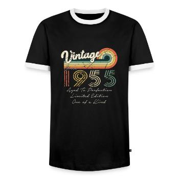 1955 Vintage Classic 1955 - Men's Ringer Shirt - black/white - Front - AI Model Female 172 light (172cm) & AI Model Male 178 light (178cm)