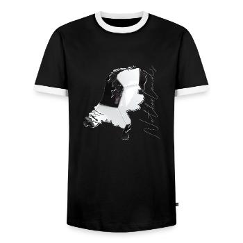 Netherlands | real football | Map EN - Men's Ringer Shirt - black/white - Front - AI Model Female 172 light (172cm) & AI Model Male 178 light (178cm)