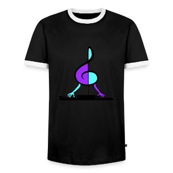 DJ Music Key Clef Note Mixer Party Vinyl - Men's Ringer Shirt - black/white - Front - AI Model Female 172 light (172cm) & AI Model Male 178 light (178cm)