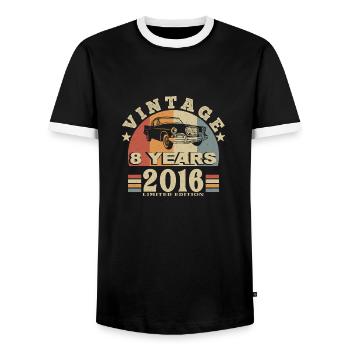 Vintage 2016 Born In 2016 8 Years Anniversary - Men's Ringer Shirt - black/white - Front - AI Model Female 172 light (172cm) & AI Model Male 178 light (178cm)
