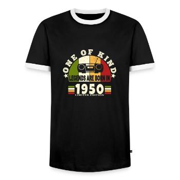 1950 Naissance de légende 1950 né en 1950 annivers - T-shirt contrasté Homme - noir/blanc - Devant - AI Model Female 172 light (172cm) & AI Model Male 178 light (178cm)