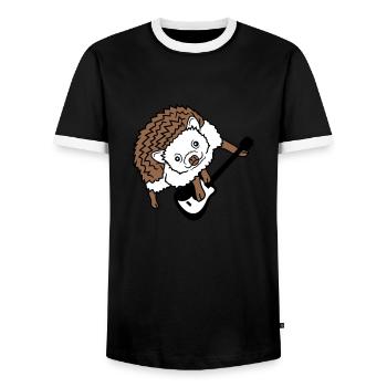 Cooler Igel Spielt Süß Gitarre Musik Gitarrist Fun - Männer Kontrast-T-Shirt - Schwarz/Weiß - Vorne - AI Model Female 172 light (172cm) & AI Model Male 178 light (178cm)