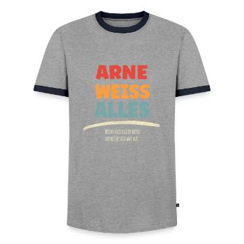Arne weiss Alles - Männer Kontrast-T-Shirt - Grau/Navy  - Vorne - AI Model Female 172 light (172cm) & AI Model Male 178 light (178cm)