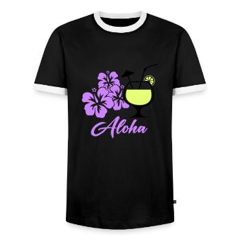 Hawaii Hibiscus Cocktail Aloha - Men's Ringer Shirt - black/white - Front - AI Model Female 172 light (172cm) & AI Model Male 178 light (178cm)