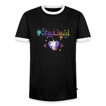 #Stayliquid Unicorn Heart - Men's Ringer Shirt - black/white - Front - AI Model Female 172 light (172cm) & AI Model Male 178 light (178cm)