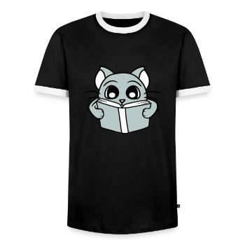 Nerd Katze Liest Roman Buch Schule Lesen Lernen - Männer Kontrast-T-Shirt - Schwarz/Weiß - Vorne - AI Model Female 172 light (172cm) & AI Model Male 178 light (178cm)