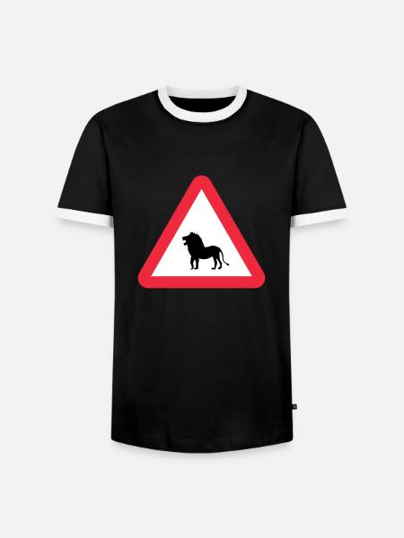Caution Lion Warning - Men's Ringer Shirt - black/white
