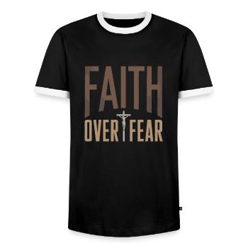 Faith over Fear - Men's Ringer Shirt - black/white - Front - AI Model Female 172 light (172cm) & AI Model Male 178 light (178cm)
