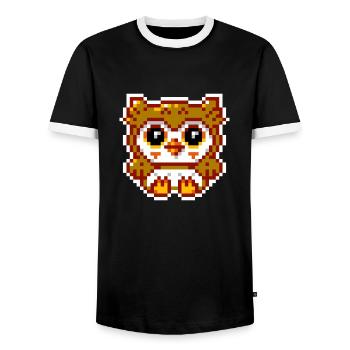 8bit Owl - Men's Ringer Shirt - black/white - Front - AI Model Female 172 light (172cm) & AI Model Male 178 light (178cm)