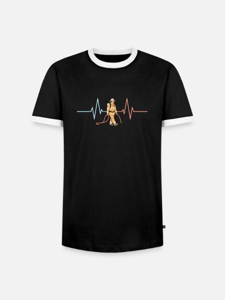 Firefighter heartbeat fire brigade sayings - Men's Ringer Shirt - black/white