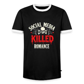 Relationship Drama - Social Media - Men's Ringer Shirt - black/white - Front - AI Model Female 172 light (172cm) & AI Model Male 178 light (178cm)