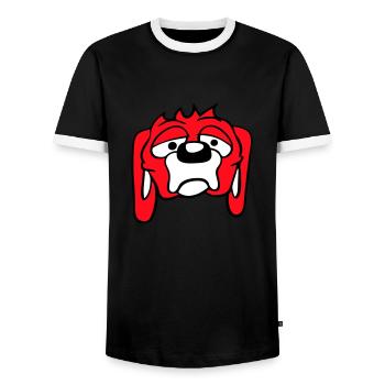 Dog looks unhappy sad shy fear - Men's Ringer Shirt - black/white - Front - AI Model Female 172 light (172cm) & AI Model Male 178 light (178cm)