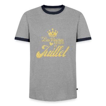 Königinnen werden im Juli geboren Glitzer - Männer Kontrast-T-Shirt - Grau/Navy  - Vorne - AI Model Female 172 light (172cm) & AI Model Male 178 light (178cm)