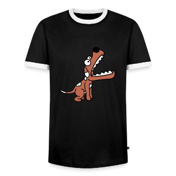 Dog Big Mouth Snout Hunger Looking Up - Men's Ringer Shirt - black/white - Front - AI Model Female 172 light (172cm) & AI Model Male 178 light (178cm)