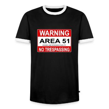 AREA 51 Shield - Men's Ringer Shirt - black/white - Front - AI Model Female 172 light (172cm) & AI Model Male 178 light (178cm)