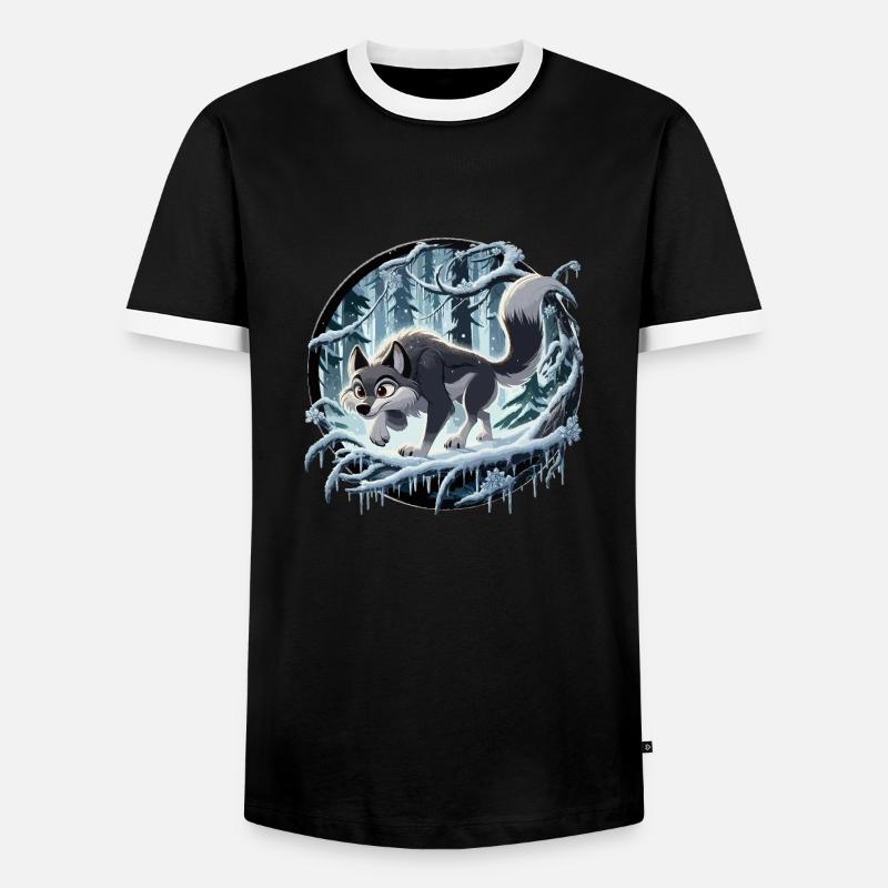 Wolf im eisigen Wald - Männer Kontrast-T-Shirt - Schwarz/Weiß