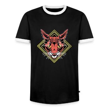 tabby cat - Men's Ringer Shirt - black/white - Front - AI Model Female 172 light (172cm) & AI Model Male 178 light (178cm)
