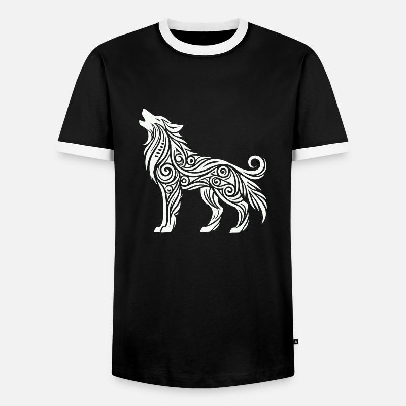 wolf tribal tier - Männer Kontrast-T-Shirt - Schwarz/Weiß