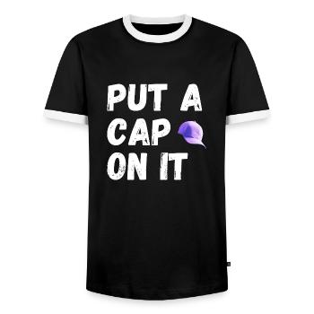 Put a cap on it - Men's Ringer Shirt - black/white - Front - AI Model Female 172 light (172cm) & AI Model Male 178 light (178cm)
