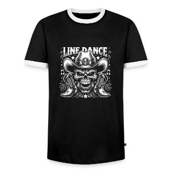 Line Dance Skull mit Stetson und Boots und Lasso - Männer Kontrast-T-Shirt - Schwarz/Weiß - Vorne - AI Model Female 172 light (172cm) & AI Model Male 178 light (178cm)