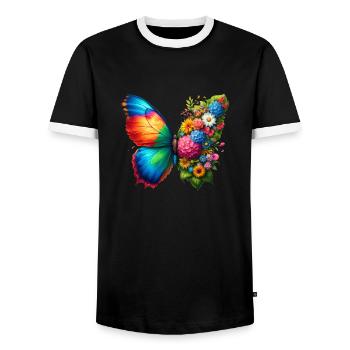Colorful Butterfly Nature Inspired Summer Vibes - Men's Ringer Shirt - black/white - Front - AI Model Female 172 light (172cm) & AI Model Male 178 light (178cm)