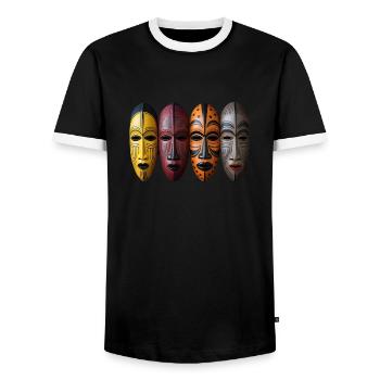 Masque africain - T-shirt contrasté Homme - noir/blanc - Devant - AI Model Female 172 light (172cm) & AI Model Male 178 light (178cm)