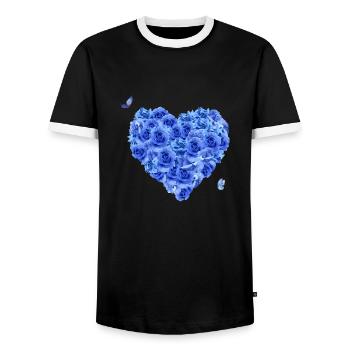 Blaues Blumenherz - Männer Kontrast-T-Shirt - Schwarz/Weiß - Vorne - AI Model Female 172 light (172cm) & AI Model Male 178 light (178cm)